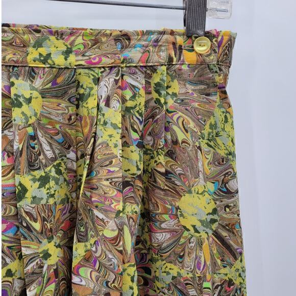 Vintage 60s Eve Seamstress Made Psychedelic Pleat Front with Pockets Midi Skirt - Picture 6 of 11